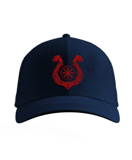 Navy Blue-Red Runic Boat Viking Baseball Cap