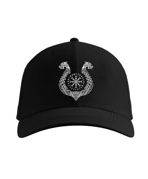 Black-White Runic Boat Viking Baseball Cap