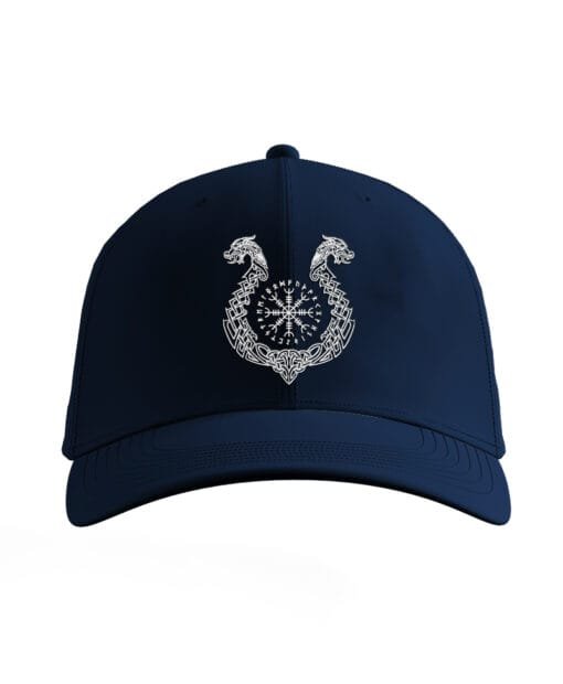 Navy Blue-White Runic Boat Viking Baseball Cap